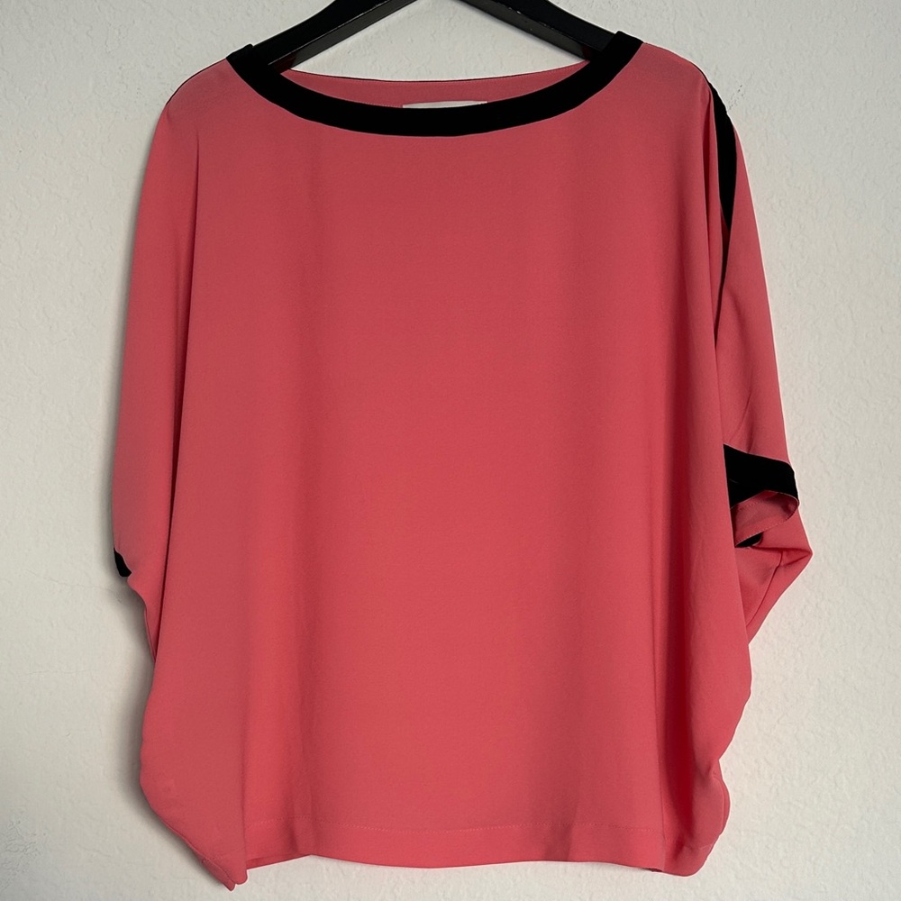 Loft - Coral Dolman-Sleeved Top with Black Trim